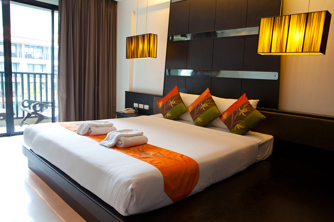 photodune 2232283 hotel room with bed and wooden m